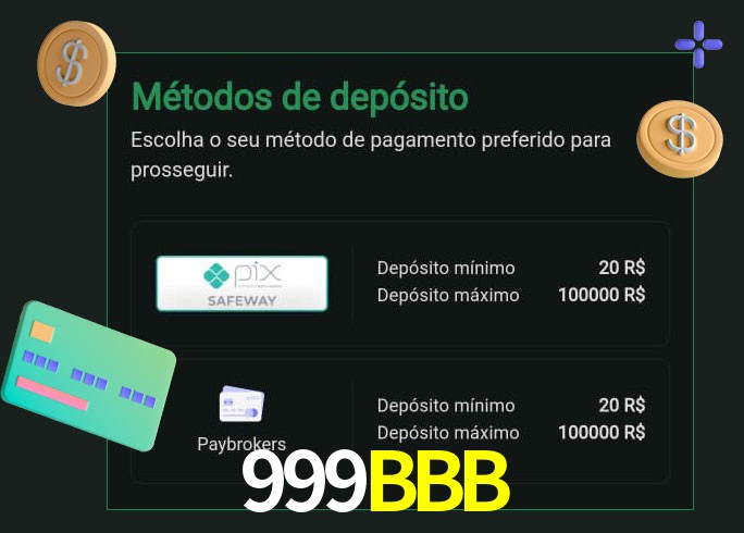 O cassino 999BBB oferece uma grande variedade de métodos de pagamento